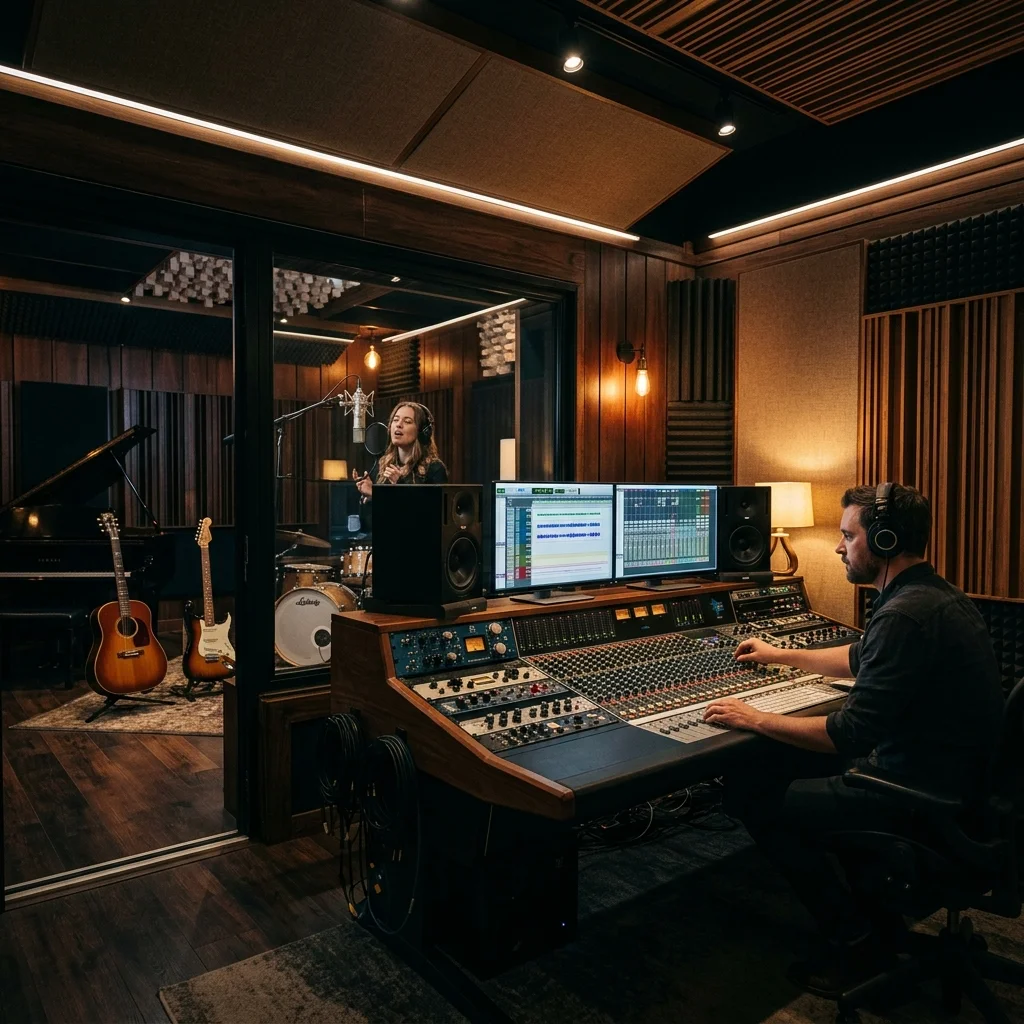 High-end recording studio setup with microphones