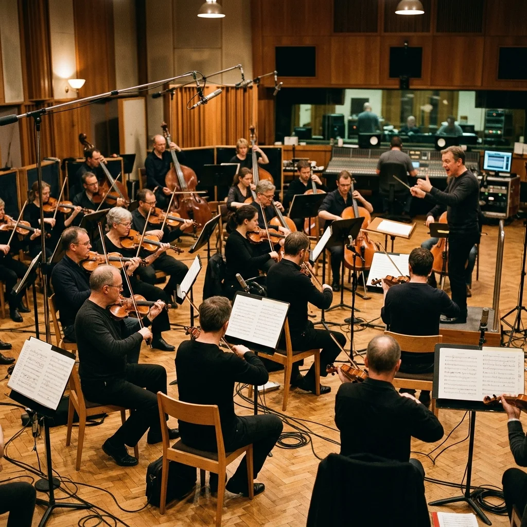 Behind the scenes orchestral recording session with strings