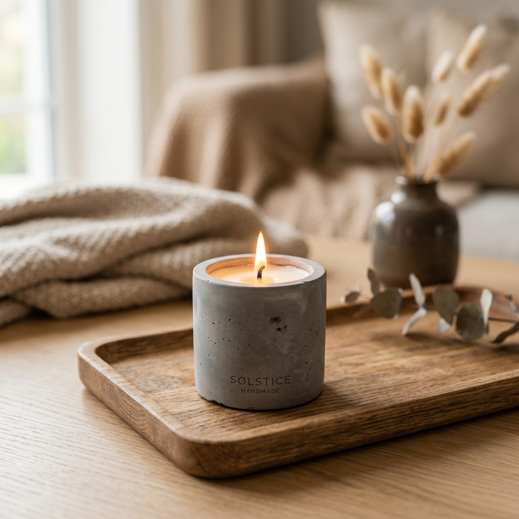 Scented soy wax candle in concrete pot