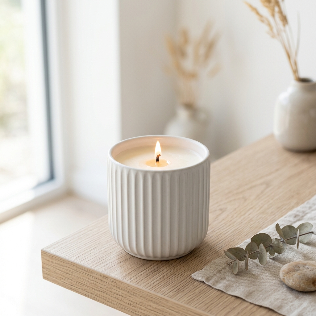 Scented soy wax candle in ribbed cup