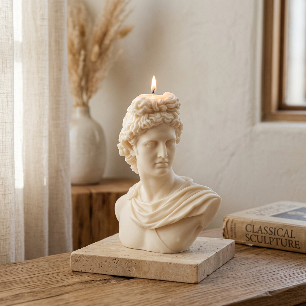 Classical Greek bust sculpture candle