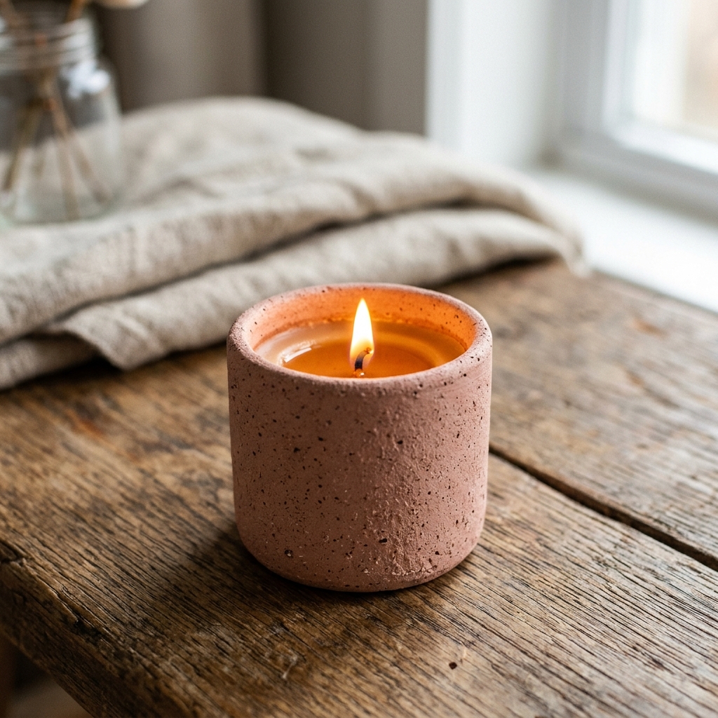 Ceramic pot candle with raw finish