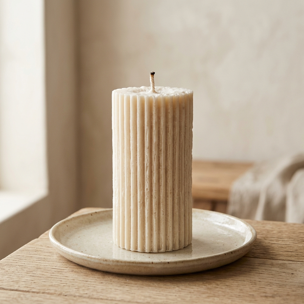 Ribbed pillar candle